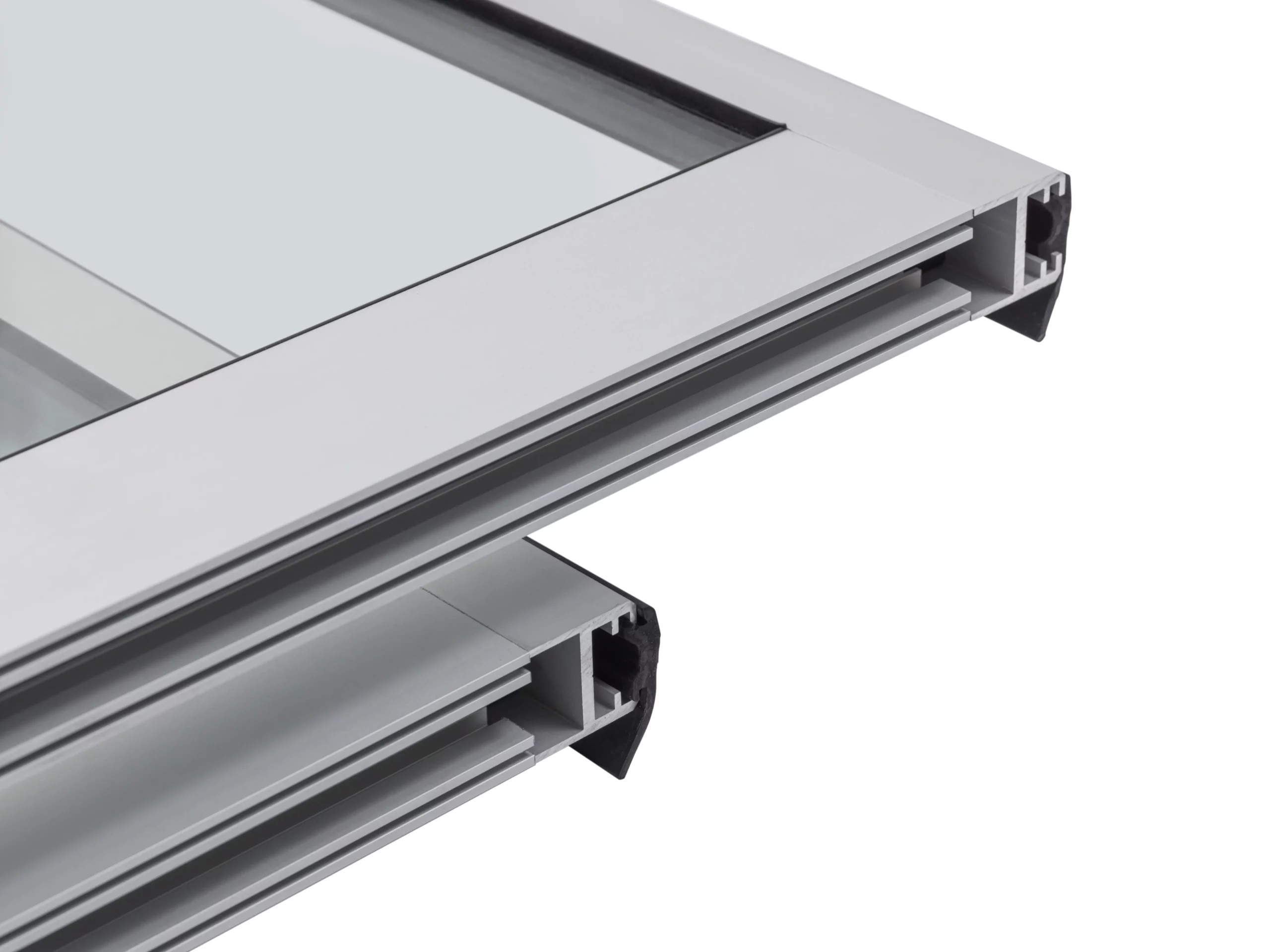 Profile SF30 — narożnik skrzydła ze szkłem i profilami aluminiowymi